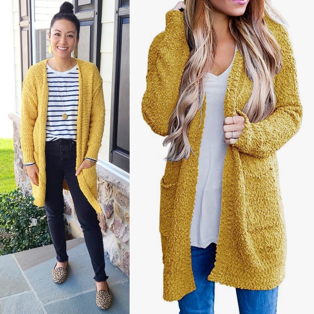 Merokeety mustard Open Front Cardigan size XS
